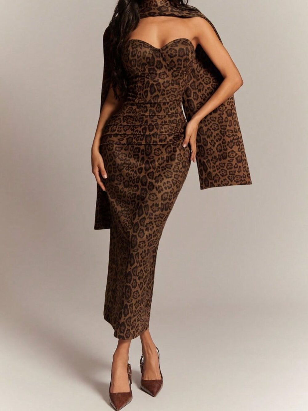 Multicolor Elegant Women's Plus Size Sexy Suede Leopard Print Dress